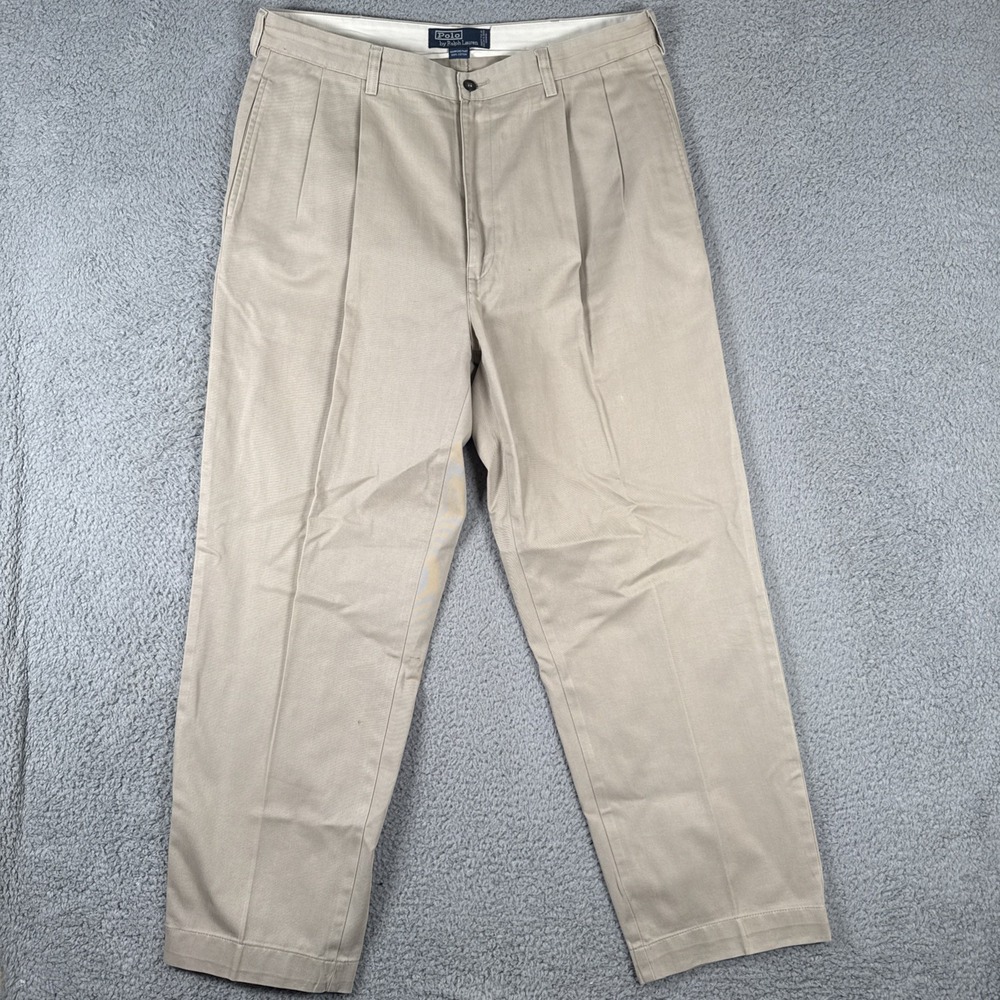 Polo Ralph Lauren Pleated Hammond Pant Mens 36x32 (36x30) Beige *waistband stain